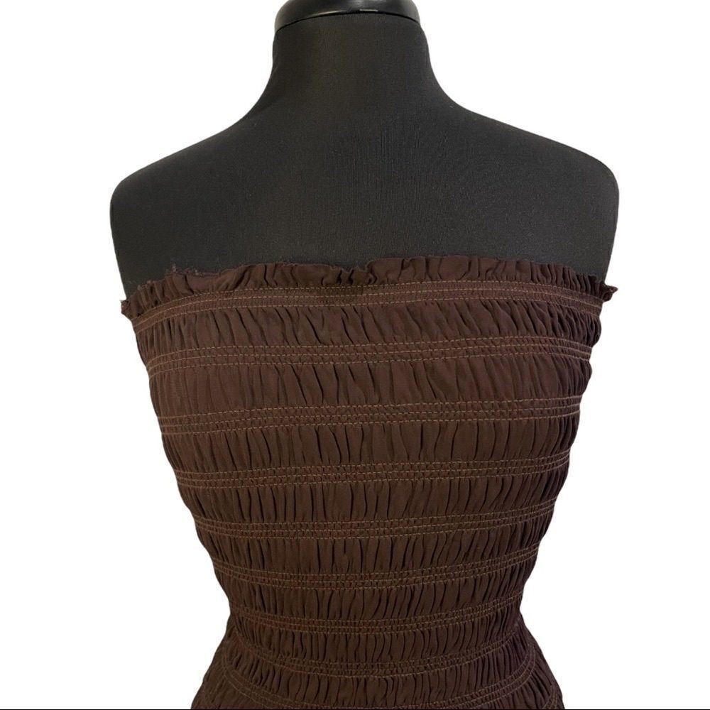 Diane Von Furstenberg Thais Brown Smocked Tube Top Sz 8 F/W 2018 - Picture 5 of 12